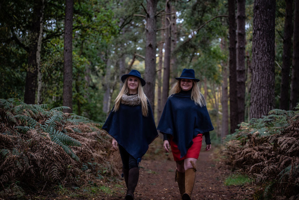 Limited Edition 100% Wool Navy Poncho with Faux Fur Collar