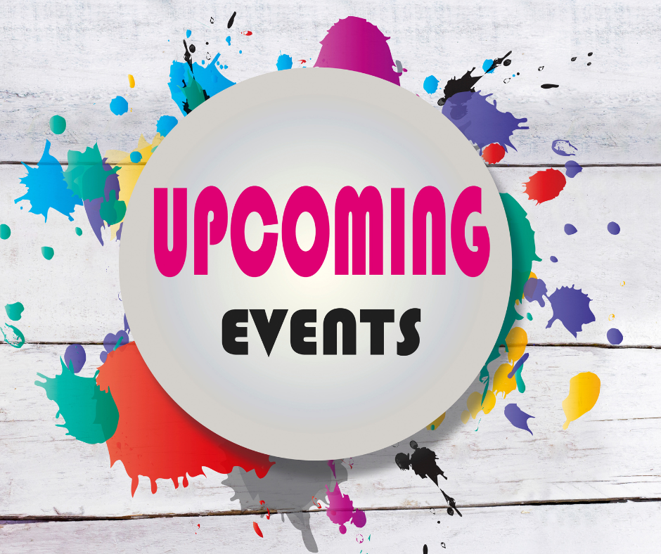 Upcoming events on a coloured background