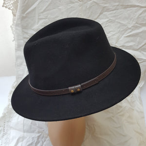 100% Wool Black Fedora with Faux Leather Band