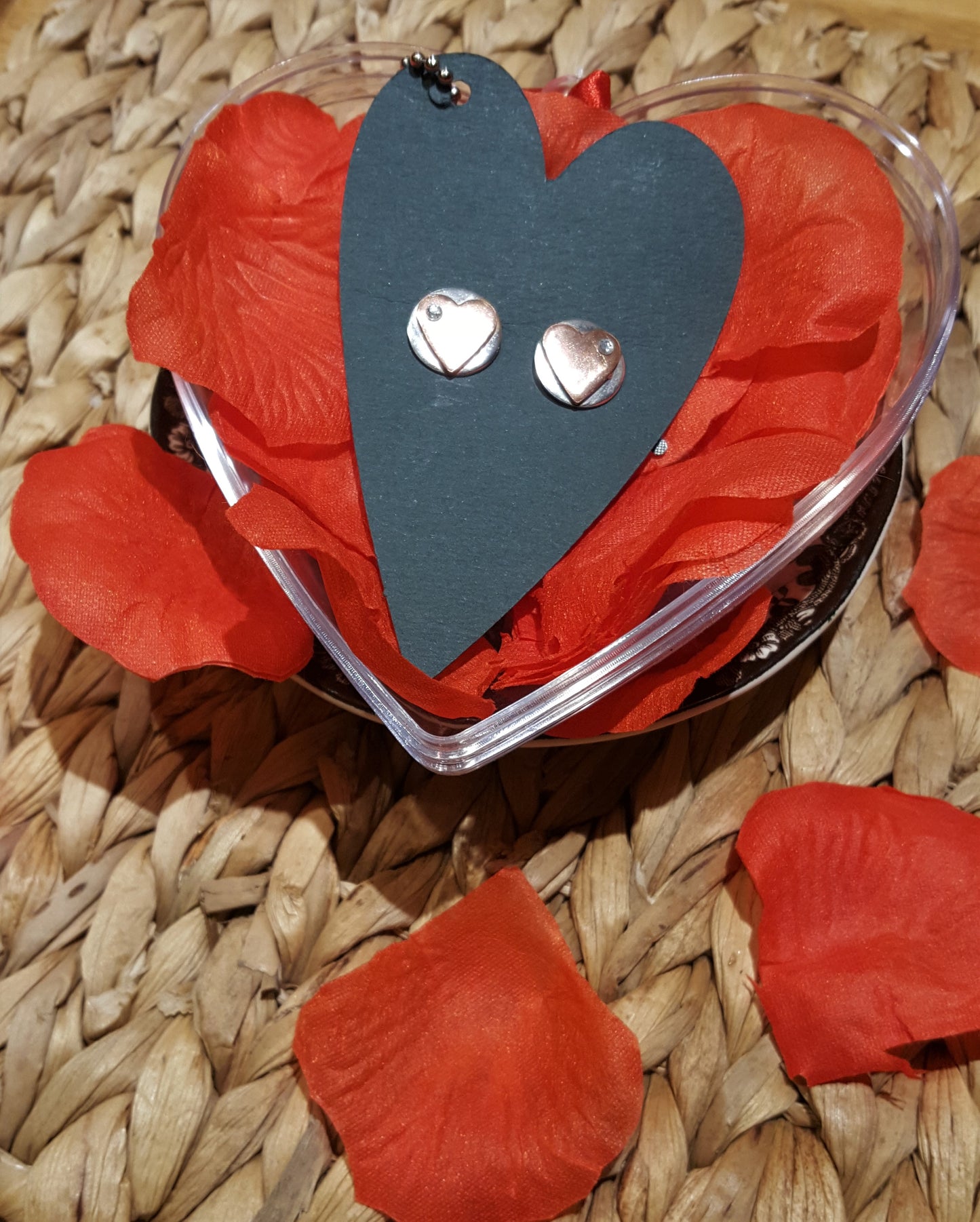 Silver Earrings With Copper Heart