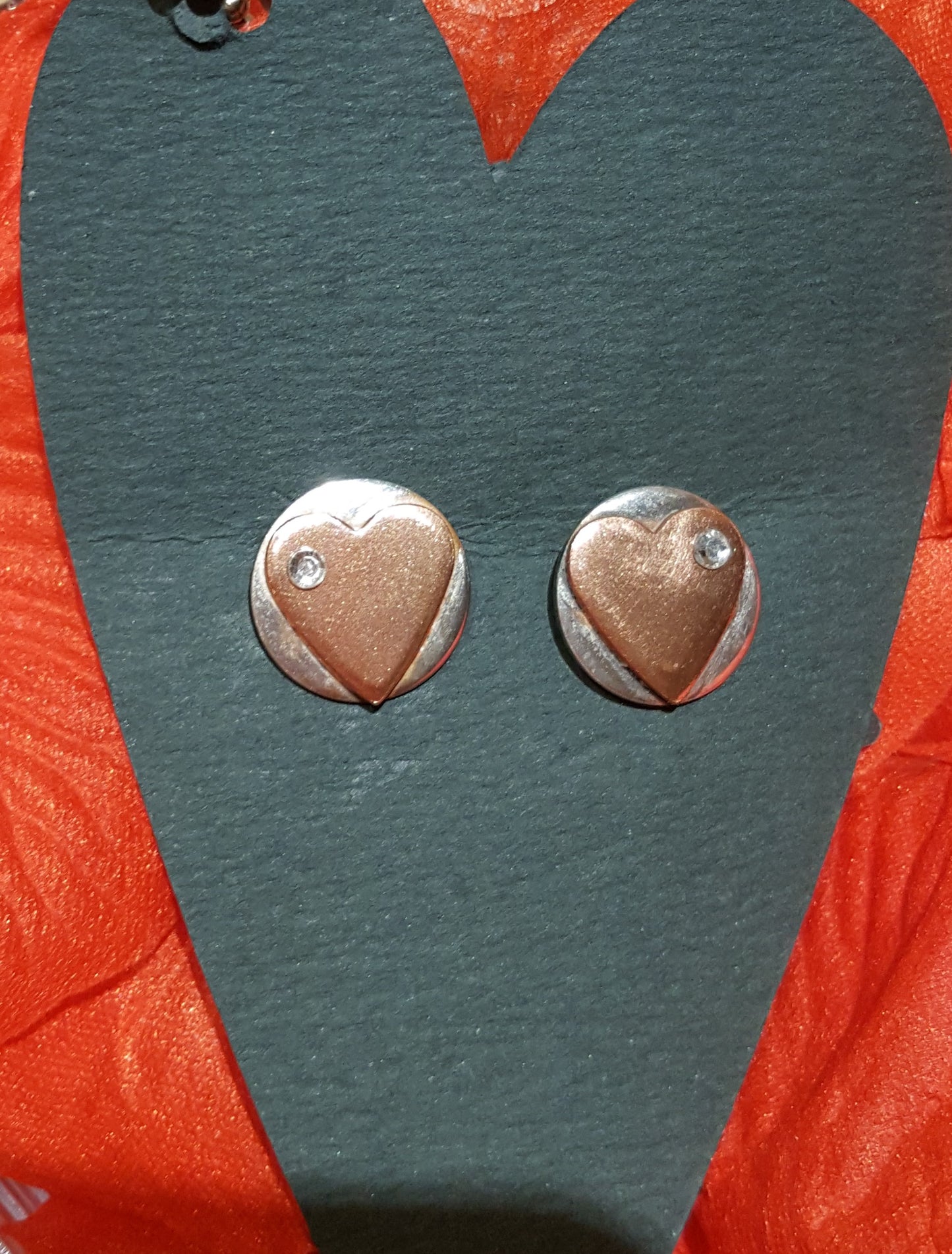 Silver Earrings With Copper Heart