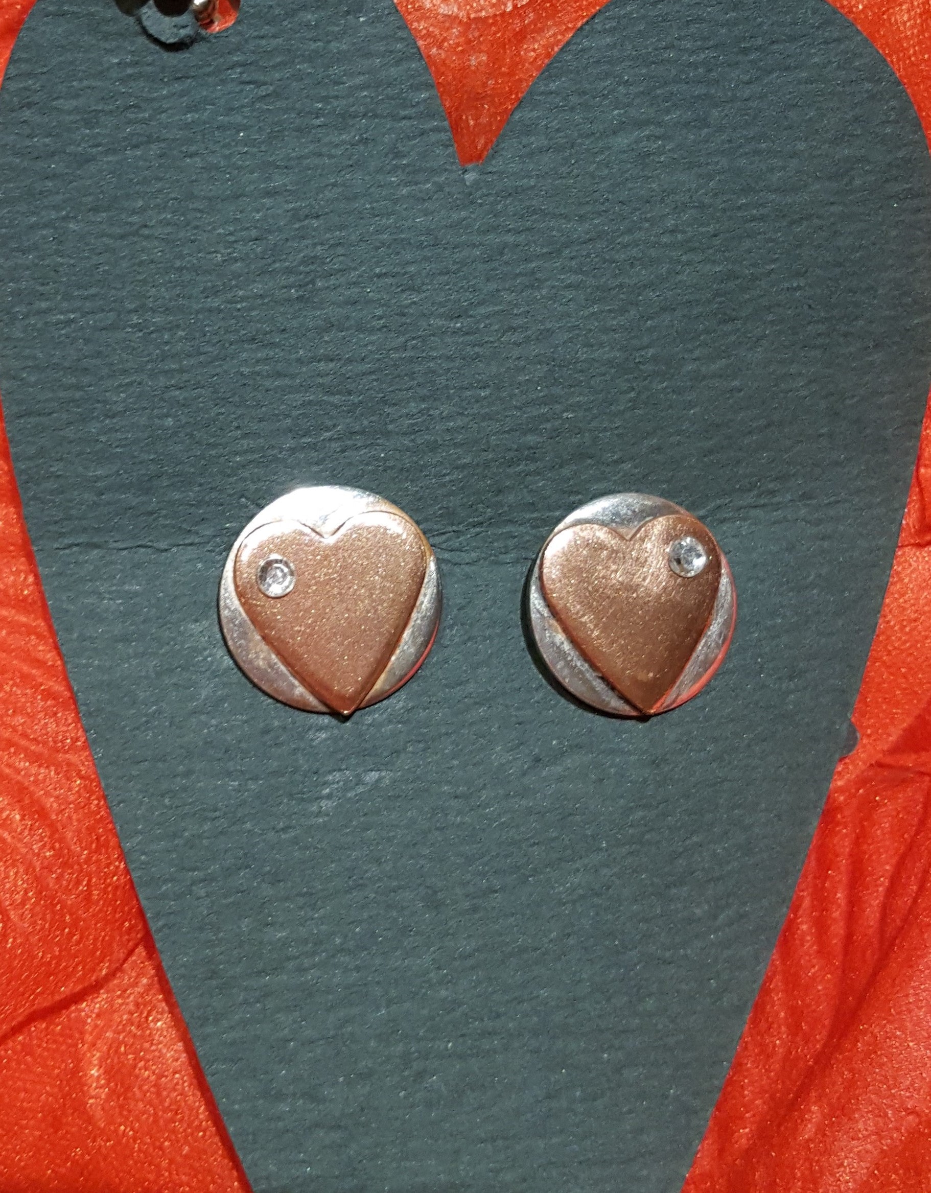 Silver Earrings With Copper Heart