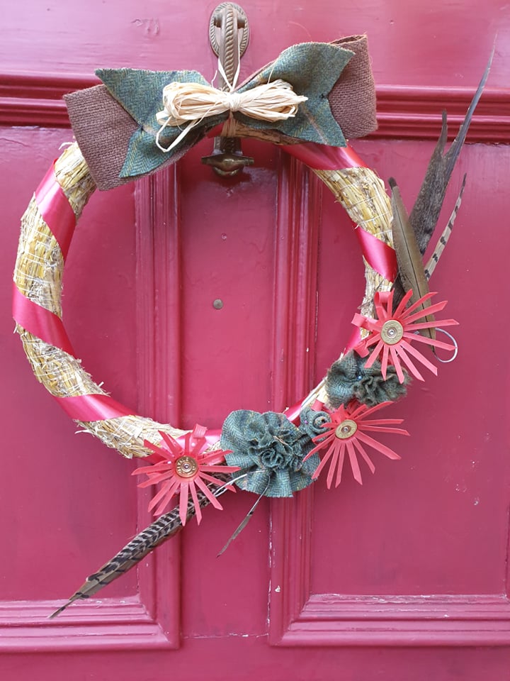 Tweed and Gun Cartridge Christmas Door Wreath / Garland