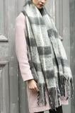 Super Soft Thick Grey and White Checkered Tassel Blanket Scarf.