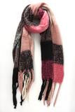 Super Soft Large Checkered Blanket Scarf with thick braided tassels.