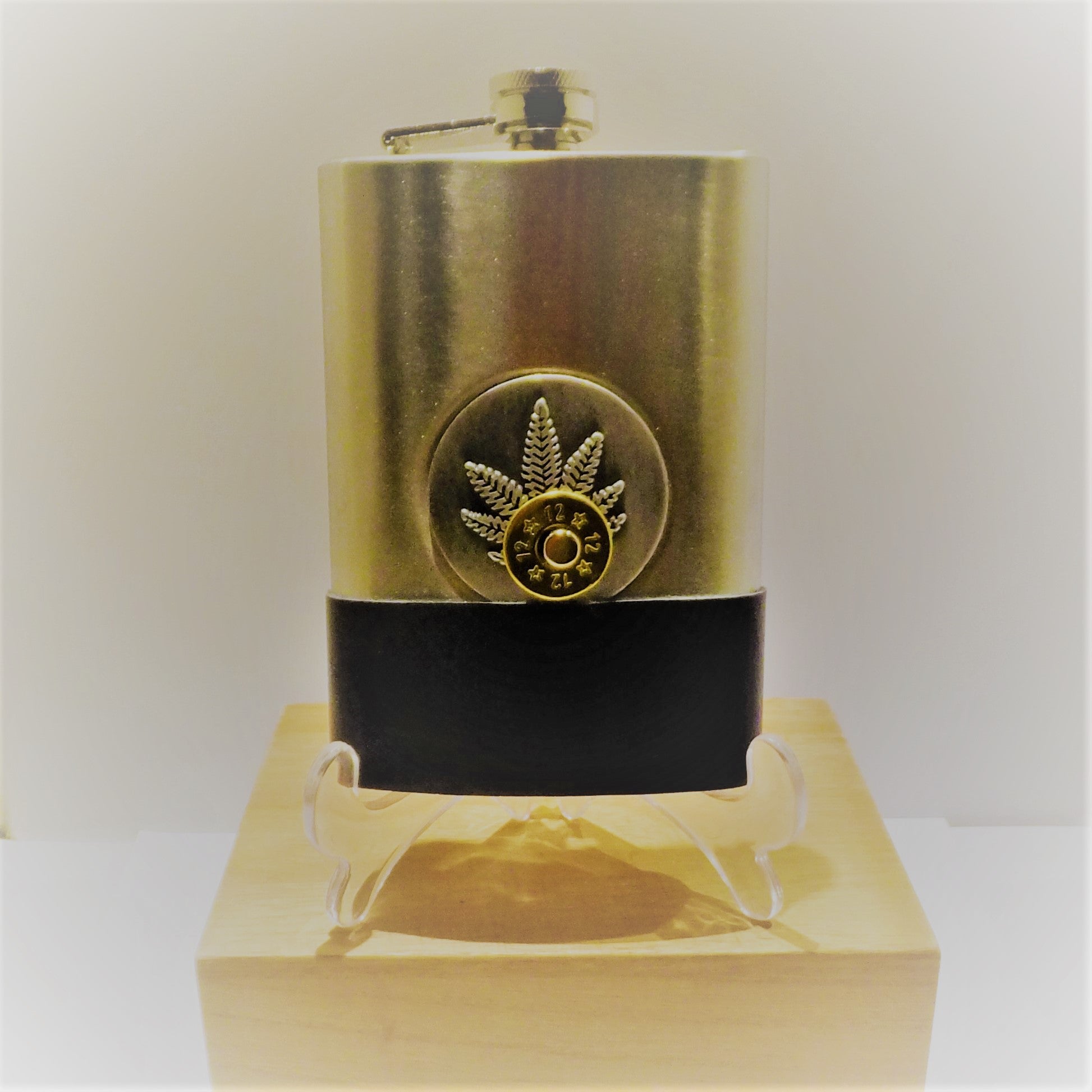 Stainless Steel Hip Flask with Leather and Cartridge Detail