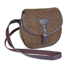 Elise British Tweed Saddle Bag Brown/Gold Blue Check