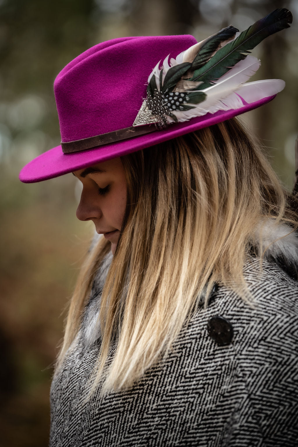 100% Wool Bright Pink Fedora with Faux Leather Band