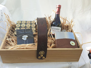 Luxury Fathers Day Trug Full of Gifts With Cartridge Decorated Hip Flask
