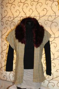 Tweed Sleeveless Jacket with Faux Fur Collar