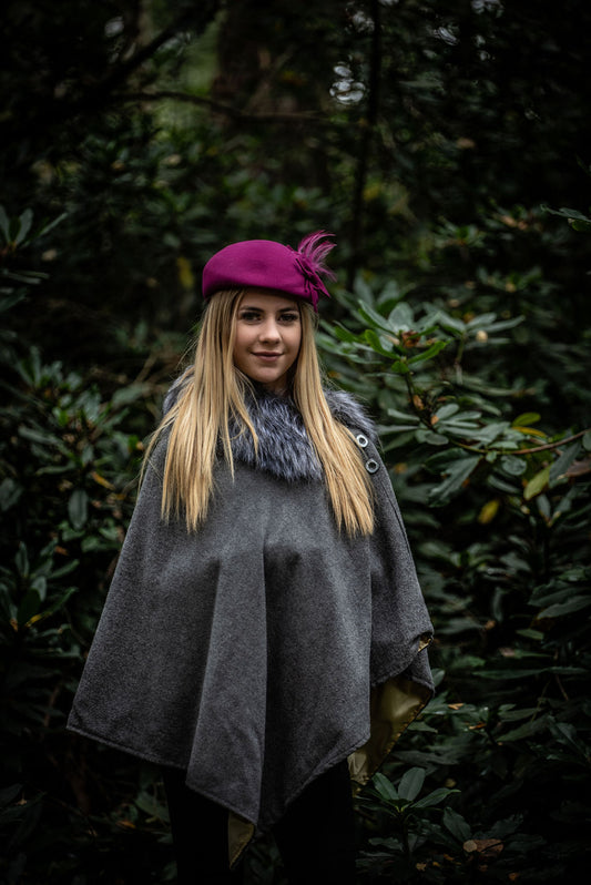 100% Wool Felt Hat in Cerise Pink With Hand Decoration