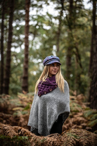 Hand Knitted High Neck Part Lined Poncho Grey