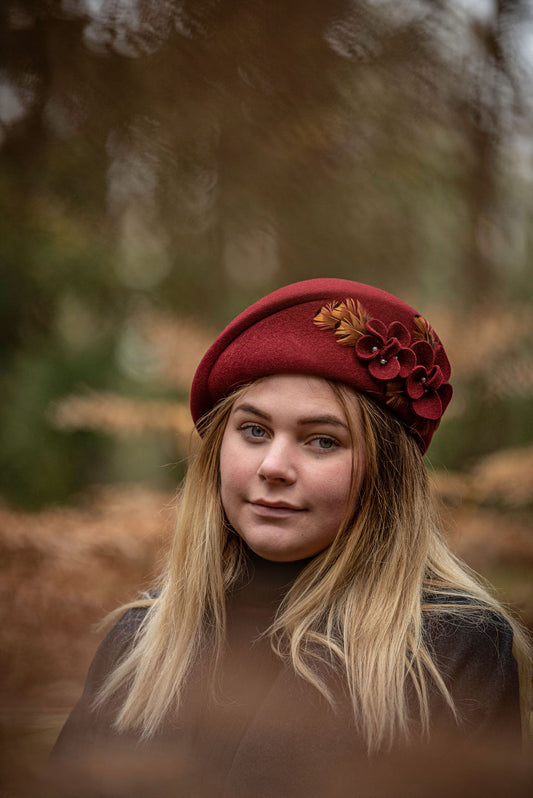 100% Wool Felt Hat in Burgundy