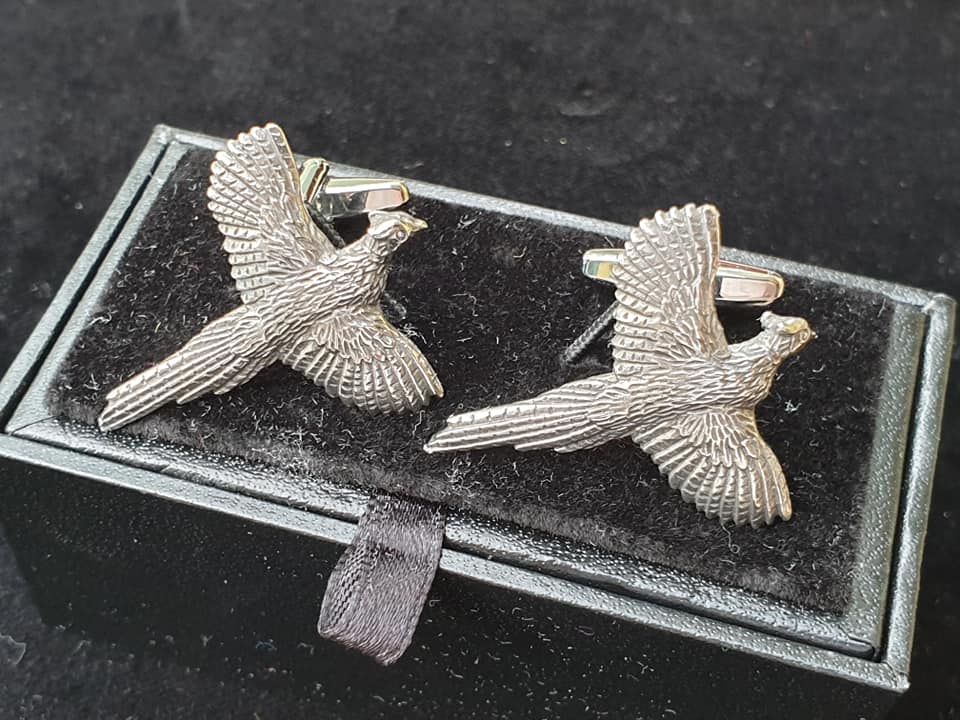 Pewter Country Style Cufflinks with Flying Pheasant Design