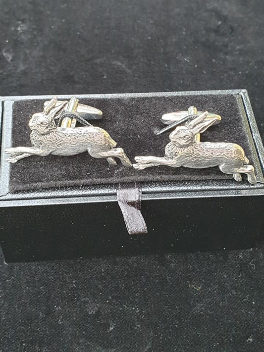 Pewter Country Style Cufflinks with Running Hare Design