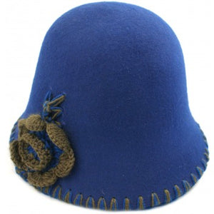 Women's Wool Felt Vintage Cloche Hat with Blanket Stitched Brim