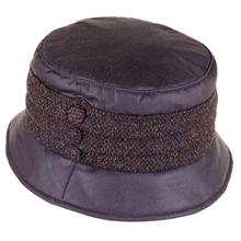 Amy Waxed Rain Hat with Harris Tweed Pleated Band