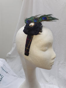 Limited Edition Navy Tweed Headband with Peacock Feather Decoration