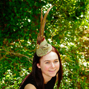 Tweed Fascinator with Pheasant Feather Decoration.