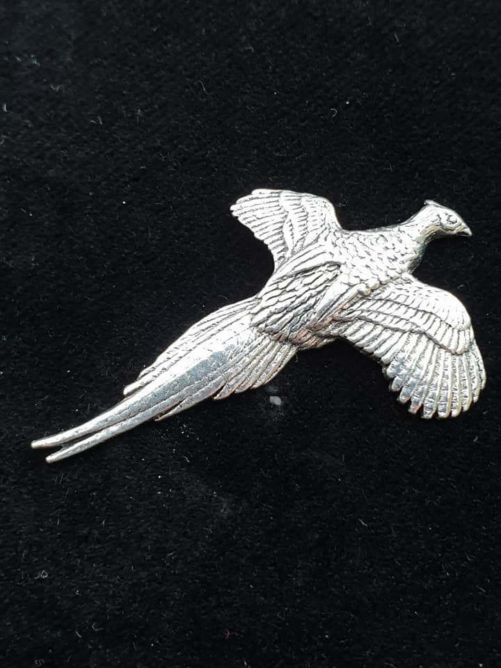 Pewter Tie Pin / Pin Badge Flying Pheasant Design.